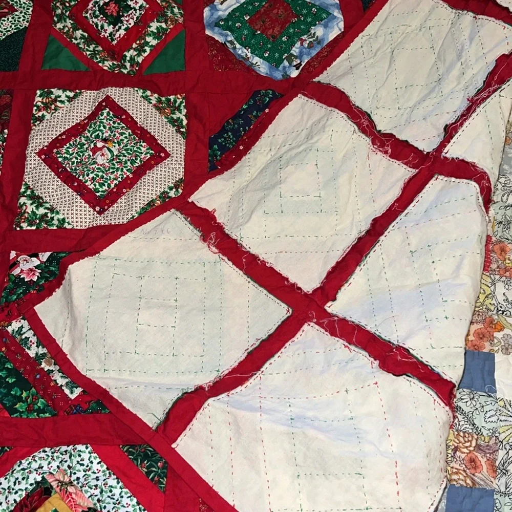 Handmade Christmas quilt unfinished 42” x 42”